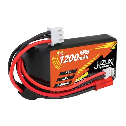 2Pcs 7.4V Lipo Battery 1200mAh 2S 40C Rechargeable Lithium Polymer Battery with XH & JST& PH2.0 Connector and Charger Compatible with FPV Racing Drone RC Car Boat Quadcopter Airplane RC Models