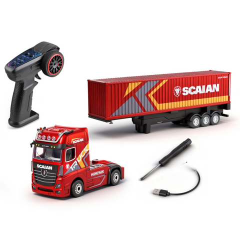 WLTOYS XK 6408 1/64 4WD RC Semi Truck – RTR Totalmente Proporcional com Trailer & LED