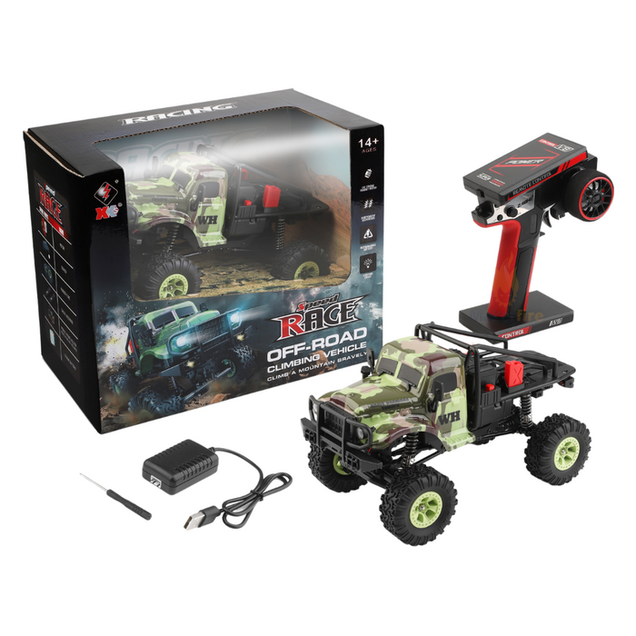 WLTOYS 184021 1/18 4WD LED Cralwer RC Car Two Speed Mode Off-Road Auto, Camo Shell