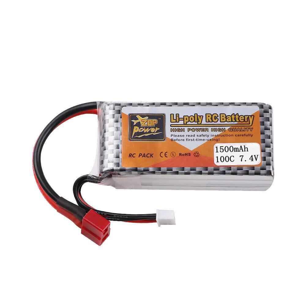 ZOP Power 1500mAh 7.4V 2S 100C LiPo Battery T Plug for RC Car Airplane Drone - Makerfire