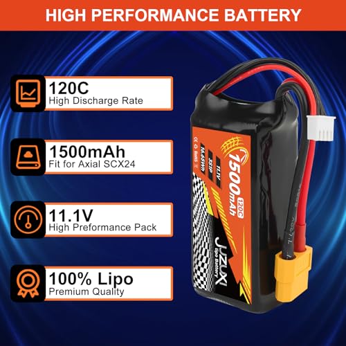 2Pcs 11.1V Lipo Battery 1500mAh 3S 120C Rechargeable Lithium Polymer Battery with XH & XT60 Connector Compatible with FPV Racing Drone RC Car RC Boat Quadcopter Helicopter Airplane RC Models