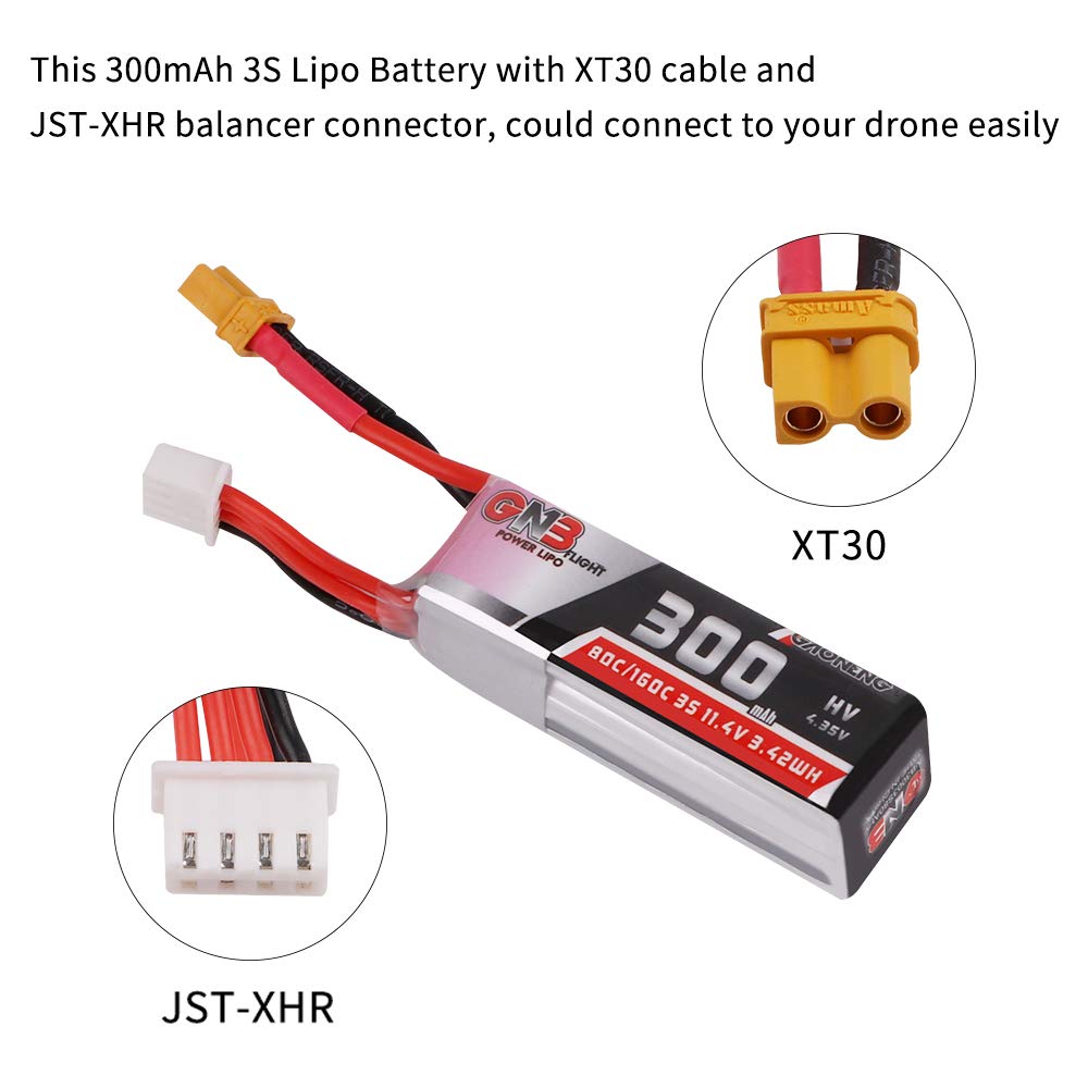 gaoneng-11-4v-300mah-3s-hv-lipo-battery-80c-160c-with-xt30-connector-for-fpv-racing-drones-features