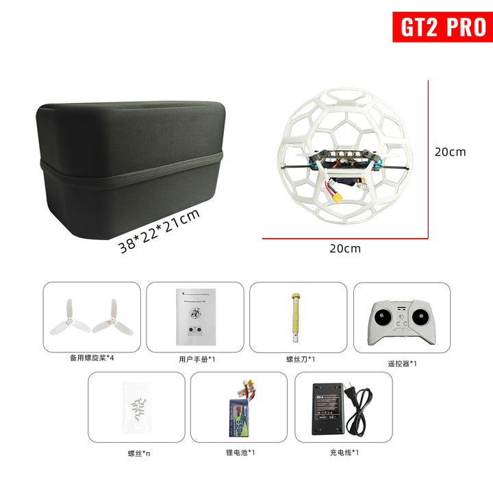 GT2 Pro - 200mm Drone Soccer Flyball Mini Drone - 1404 Brushless Motor & RGB LED Lights