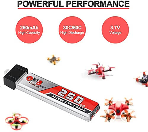 Crazepony 4pcs 250mAh 1S LiPo Battery 3.7V 30C Blade Inductrix Battery Micro JST 1.25 Connector for Kingkong Tiny 6 Tiny Whoop FPV Racing Drone