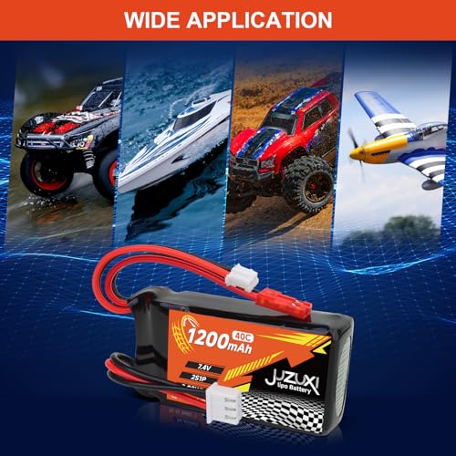 2Pcs 7.4V Lipo Battery 1200mAh 2S 40C Rechargeable Lithium Polymer Battery with XH & JST& PH2.0 Connector and Charger Compatible with FPV Racing Drone RC Car Boat Quadcopter Airplane RC Models