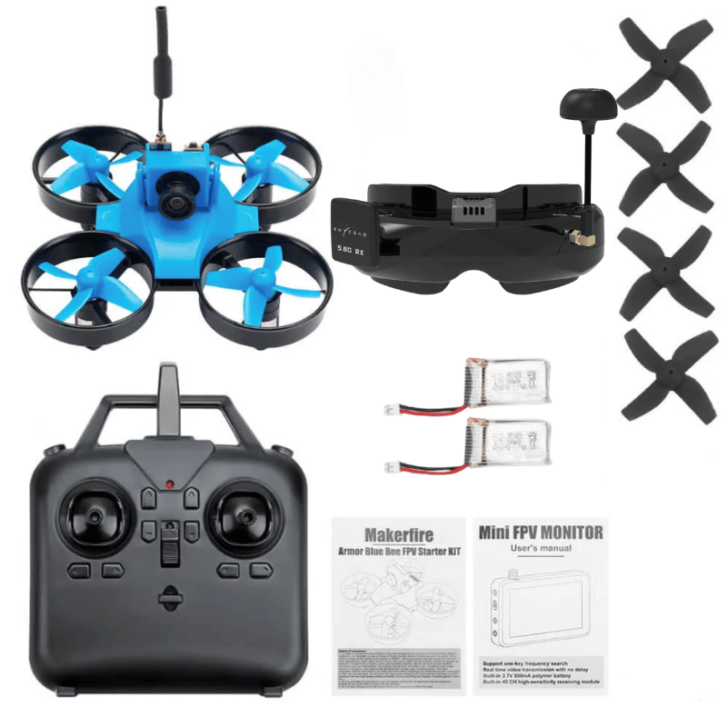 makerfire fpv goggles Makerfire Armor Blue Bee 2nd Gen 65mm FPV Racing Drone Kit, Drone + Skyzone 04O PRO FPV Goggles / Nearby Warehouse