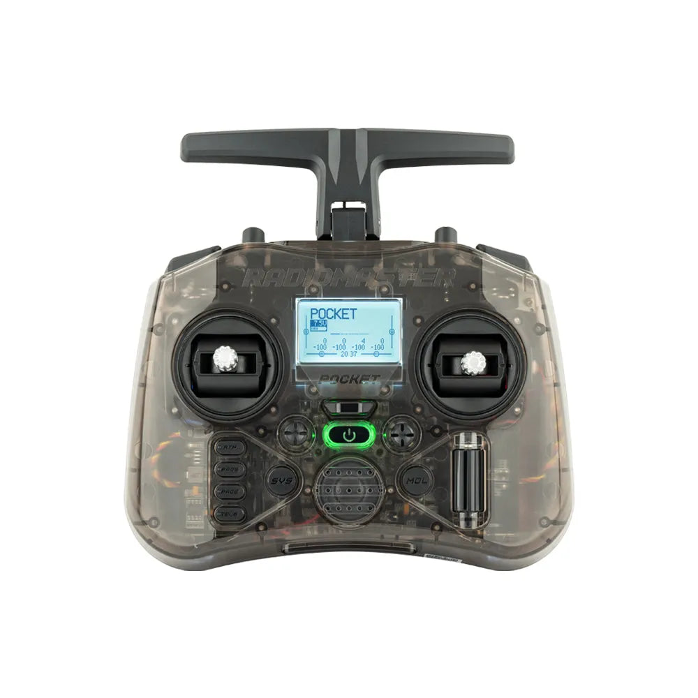 Radiomaster Pocket 2.4GHz 16CH ELRS/CC2500 HALL GIMBALSビルトインLEDライトとEDGETXシステムを備えたFPVレーシングドローン用ラジオコントローラー