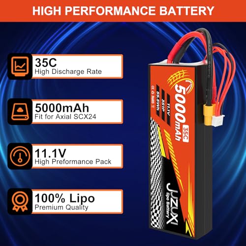 11.1V Lipo Battery 5000mAh 3S 35C Rechargeable Lithium Polymer Batteries with XH XT60 Connectors Compatible with Most 2WD 4WD RC Cars Truck Buggies