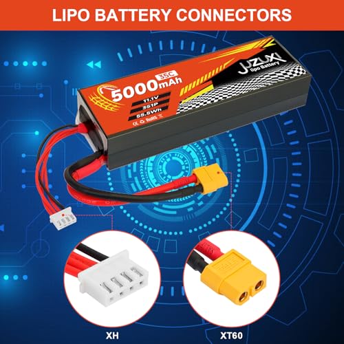 11.1V Lipo Battery 5000mAh 3S 35C Rechargeable Lithium Polymer Batteries with XH XT60 Connectors Compatible with Most 2WD 4WD RC Cars Truck Buggies