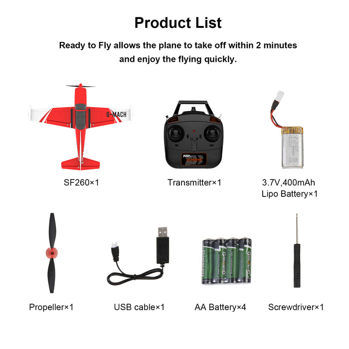 TOP RC HOBBY SF260 Mini Aeroplane 450MM 6-Axis Gyro One-Key Take-Off