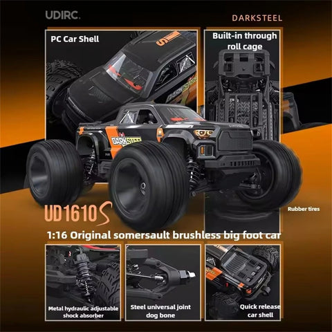UDIRC 1610S 1/16 4WD Brushless RC Truck – 80km/h Off-Road Climber with LED Lights, Oil Shocks & Metal Dogbones