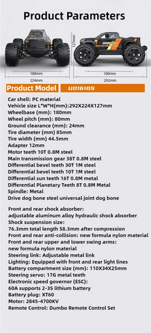 UDIRC 1610S 1/16 4WD Brushless RC Truck – 80km/h Off-Road Climber with LED Lights, Oil Shocks & Metal Dogbones