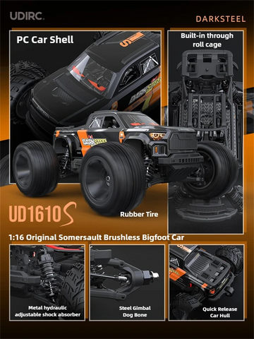 UDIRC 1610S 1/16 4WD Brushless RC Truck – 80km/h Off-Road Climber with LED Lights, Oil Shocks & Metal Dogbones