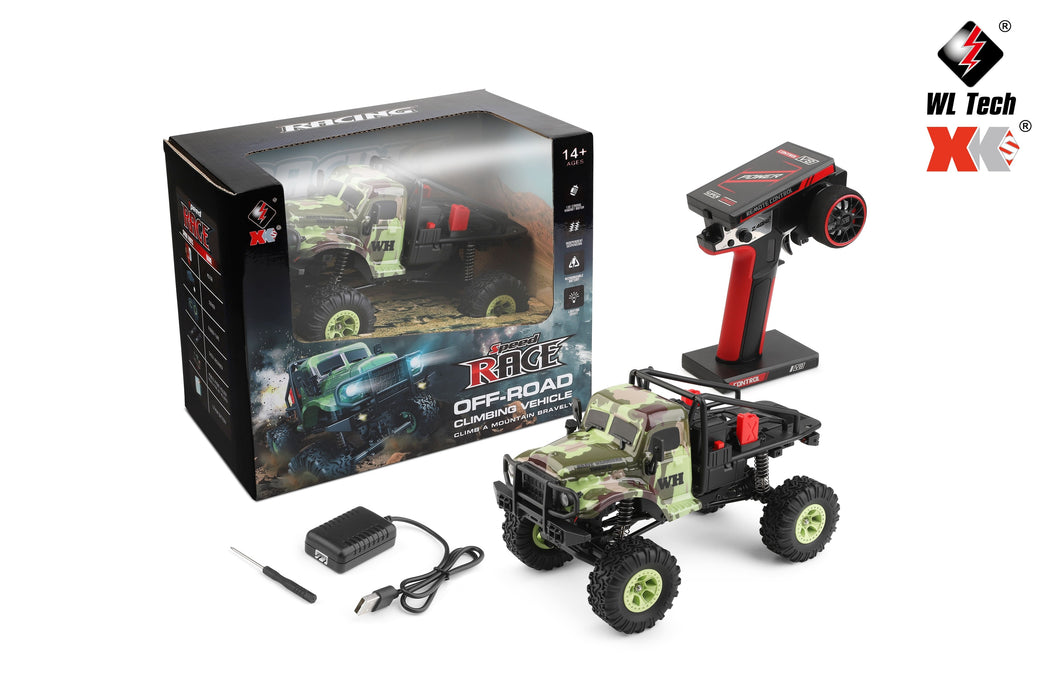 WLTOYS 184021 1/18 4WD LED Cralwer RC Car Two Speed Mode Off-Road Auto, Camo Shell