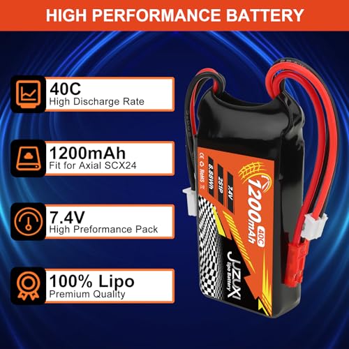 2Pcs 7.4V Lipo Battery 1200mAh 2S 40C Rechargeable Lithium Polymer Battery with XH & JST& PH2.0 Connector and Charger Compatible with FPV Racing Drone RC Car Boat Quadcopter Airplane RC Models