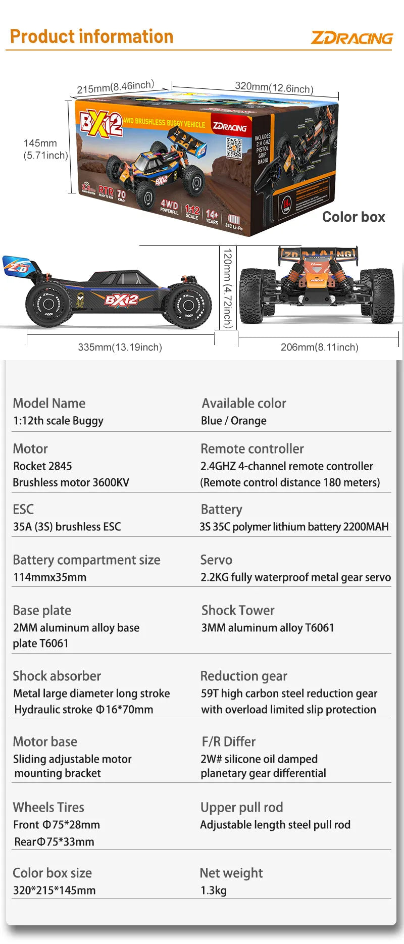 Buy ZD Racing BX12 RC Car 1 12 4WD RTR Brushless Motor Off Road Truck buy-zd-racing-bx12-rc-car-1-12-4wd-rtr-brushless-motor-off-road-truck