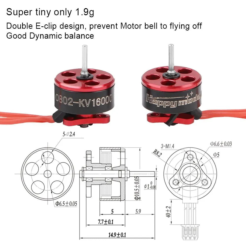 4pcs Happymodel 1-2S SE0802 16000KV/19000KV/22000KV/25000KV Brushless Motors Micro Drone Motor - Makerfire