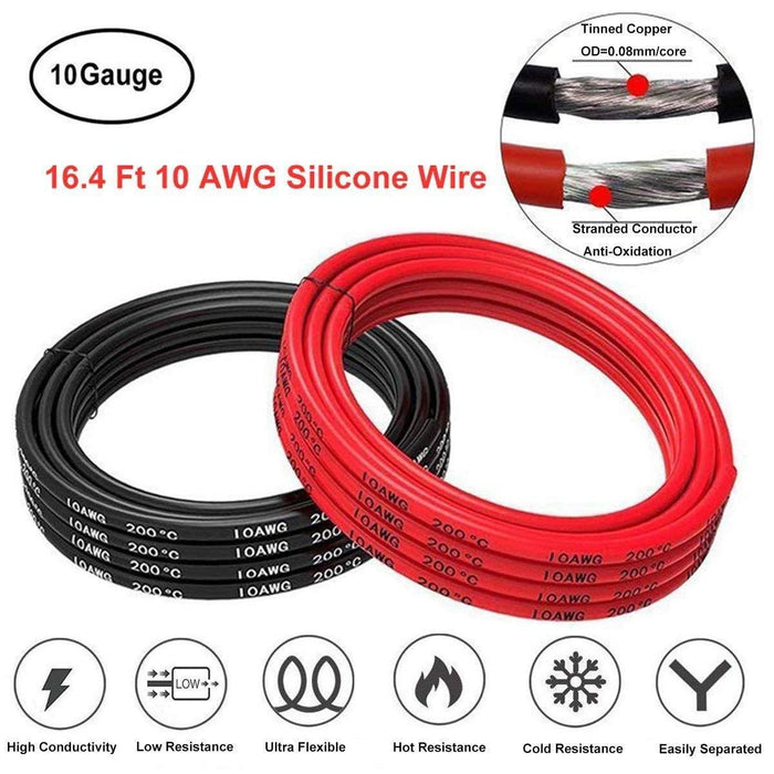 Cable eléctrico de batería de alambre de silicona de calibre 10 (2,5 metros negro y 2,5 metros rojo)