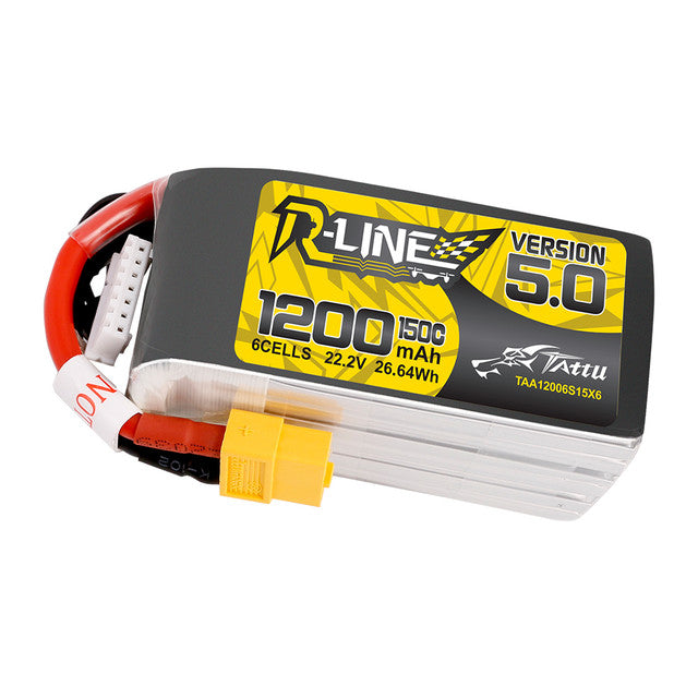 Tattu R-Line Version 5.0 1200mAh 22.2V 150C 6S1P Lipo Battery Pack With XT60 Plug