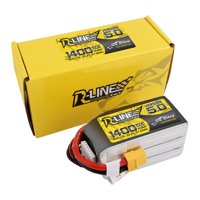 Tattu R-Line Version 5.0 1400mAh 22.2V 150C 6S1P Lipo Battery Pack With XT60 Plug