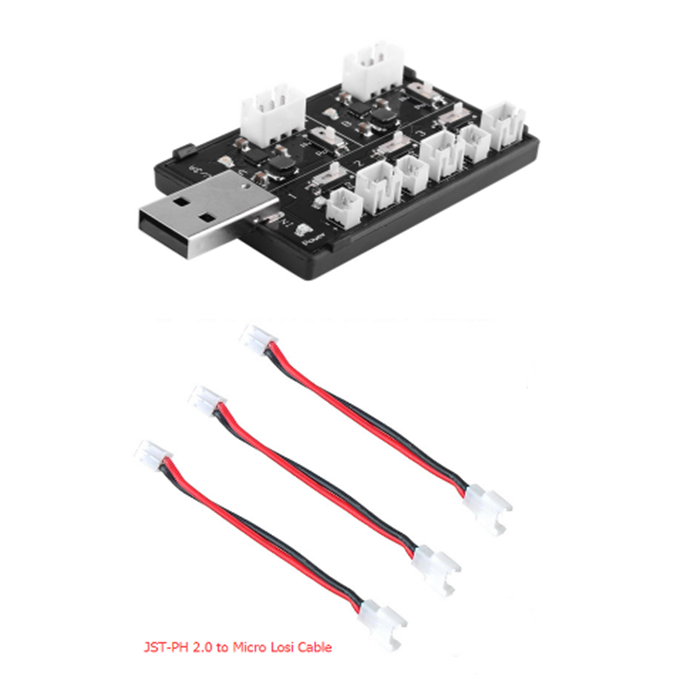 5 Way 1-2S LiPo LiHV Charger Board Micro JST 1.25 and JST-PH 2.0 with 3pcs Micro Losi Cable
