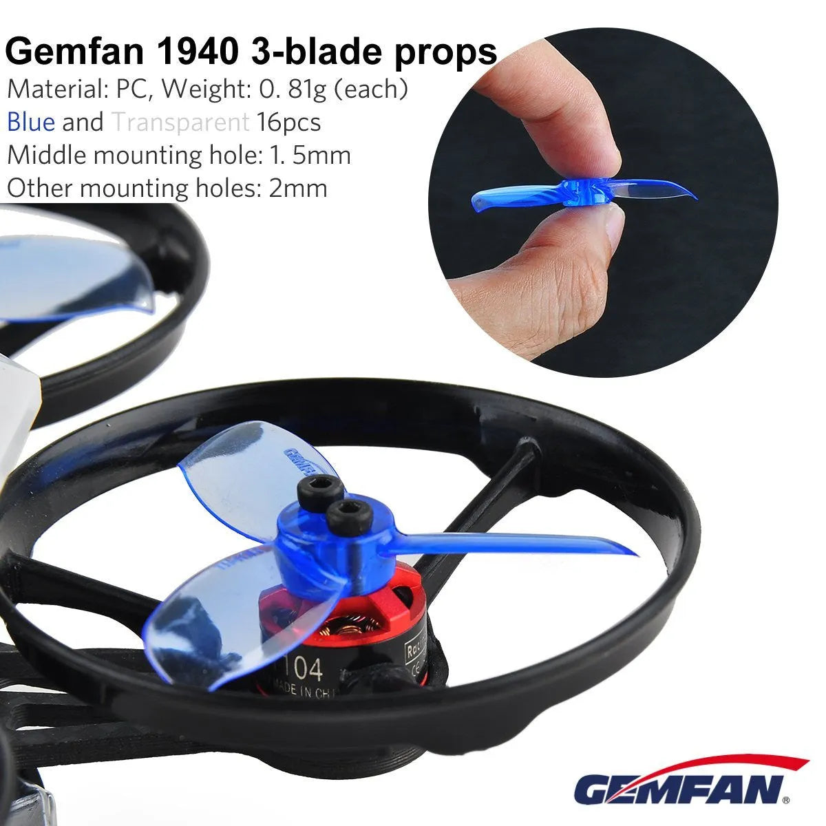 16pcs Gemfan 1940 3-Blade Propeller 1.9 Inch Triblade Prop - Makerfire