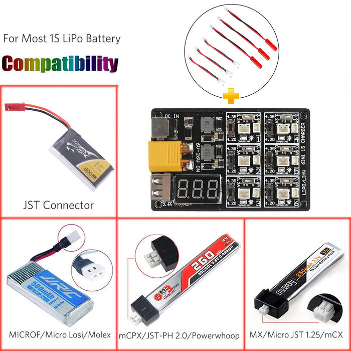 Placa de carga Crazepony 1S LiPo LiHV con cable JST y Micro Losi
