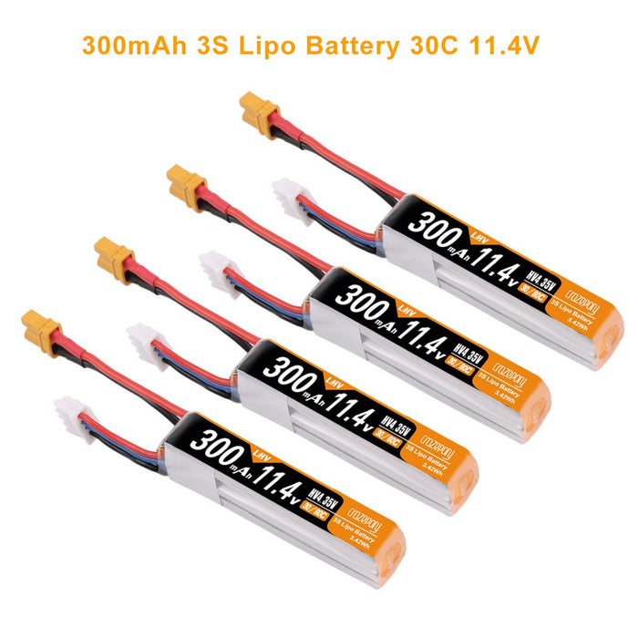 Crazepony 4pcs 300mAh 3S LiPo Battery Pack 30C 11.4V with XT30 Plug RC Battery