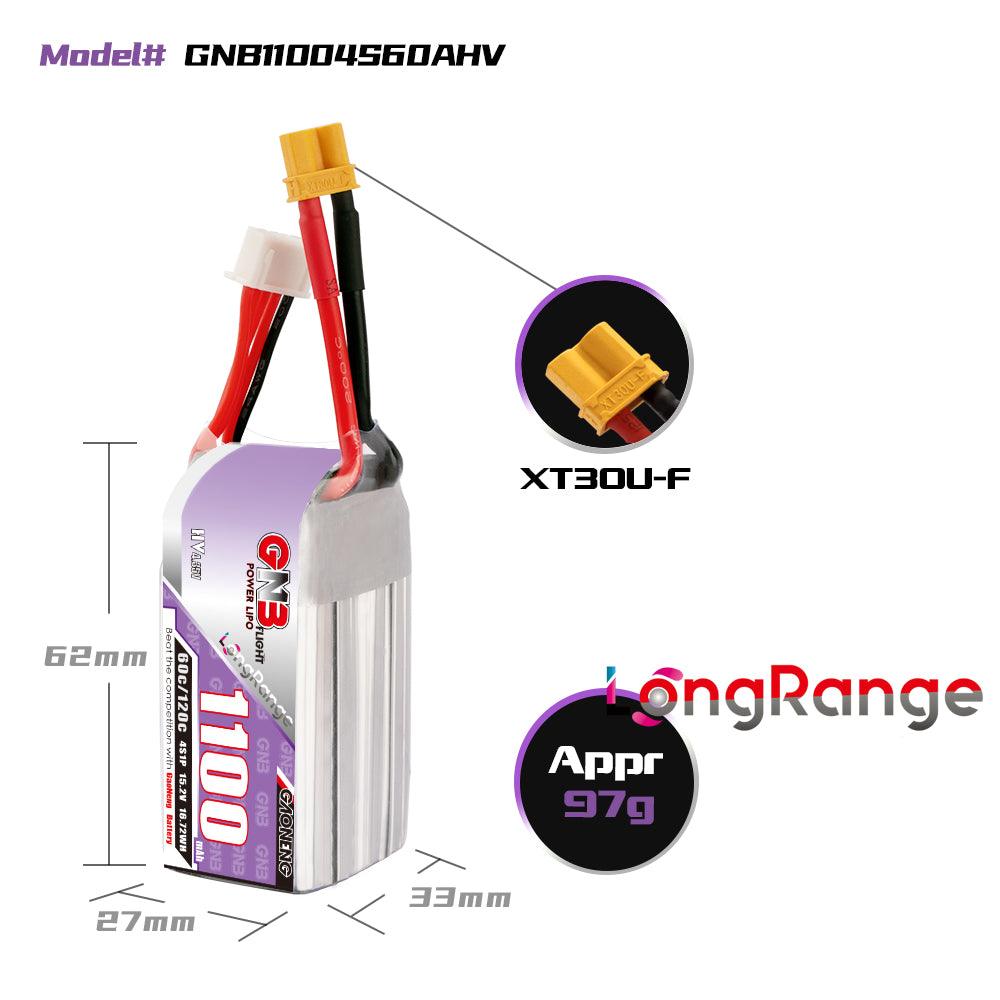 Gaoneng GNB 1100Mah 4S 15.2V 60C/120C Lihv Lipo Battery with XT30 Plug for FPV Racing Drone RC Quadcopter Helicopter RC Parts - Makerfire