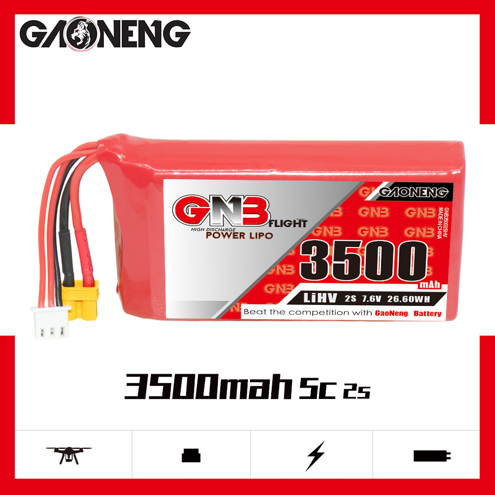 GNB 3500mAh 7.6V 2S LiPo LiHv Battery XT30 Plug for Frsky ACCST Q X7 Transmitter Remote Controller - Makerfire