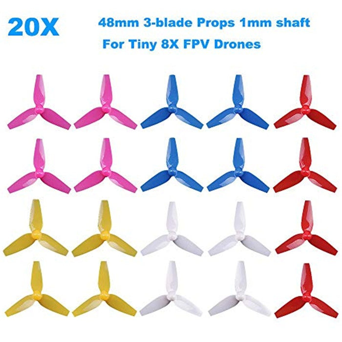 20pcs 48mm Propellers 3-Blade Prop CW CCW Sets Replacement Parts Tri-blade for FPV Drone Racing 