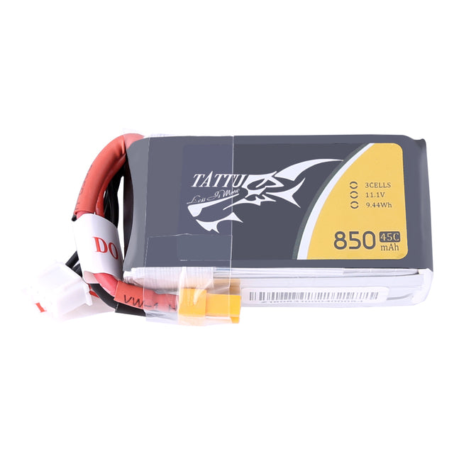 TATTU 11.1V 3S 850mAh 45C LiPo Micro Battery - XT30 Plug