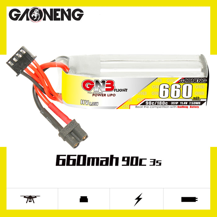 GAONENG/GNB 660mAh 11.4V 3S 90C HV Batería Lipo XT60 Enchufe (paquete de 2)