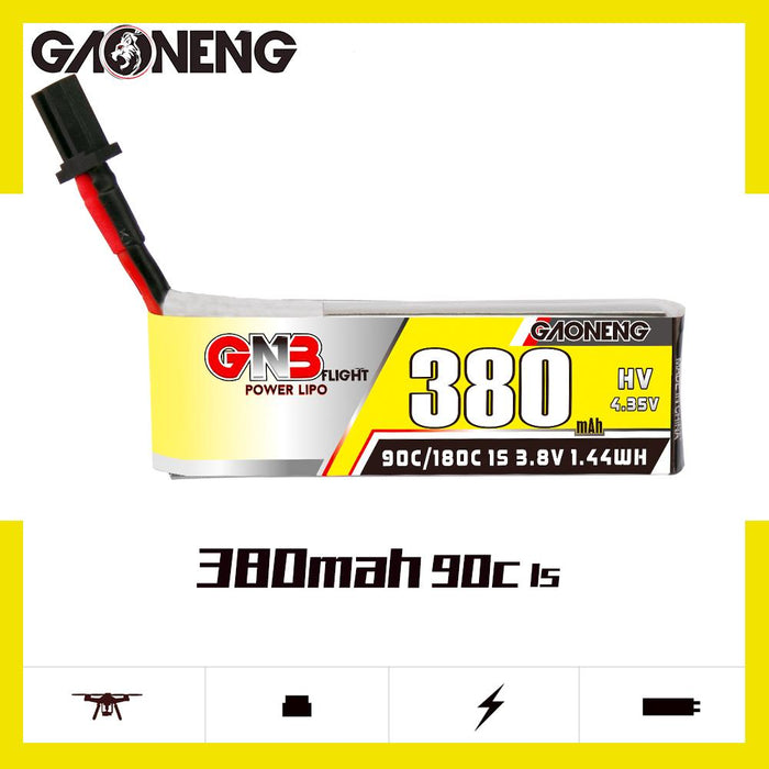 Batería Lipo con cable GNB/GAONENG 380mAh 1S 3.8V HV 90C con conector GNB27 (paquete de 6)