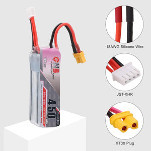 2PCS GNB 450mAh 3S HV 11.4V/4S HV 15.2V Lipo Battery 80C/160C XT30 Plug for Beta85X FPV Racing Drone - Makerfire