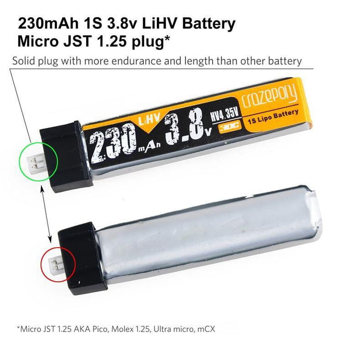 4pcs 230mAh HV 1S Lipo Battery 30C 3.8V Micro JST 1.25 Connector for Tiny Whoop