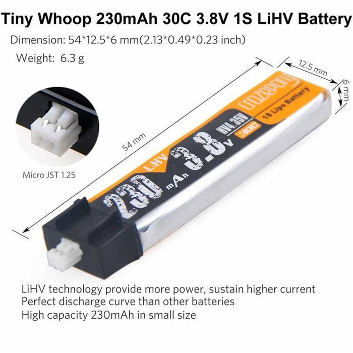 4pcs 230mAh HV 1S Lipo Battery 30C 3.8V Micro JST 1.25 Connector for Tiny Whoop