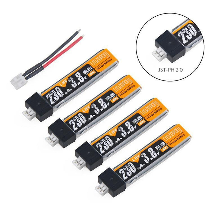 4pcs 230mAh HV 1S Lipo Battery 30C 3.8V JST-PH 2.0 Connector for Tiny Whoop Blade Inductrix