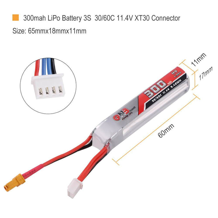 1Pair GNB 300mAh HV LiPo Battery 3S 30C/60C 11.4V XT30 Connector