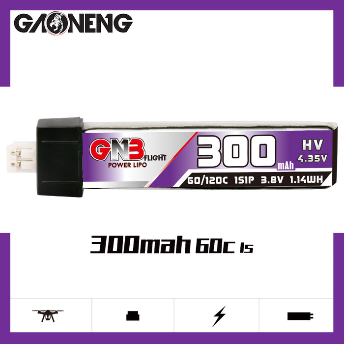 GNB/GAONENG 300mAh 1S 3.8V HV 60C Batería con conector PH2.0 de cubierta de cabeza (paquete de 6)