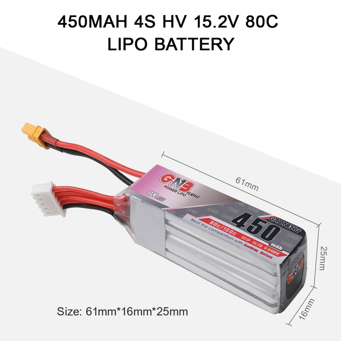 2PCS GNB 450mAh 3S HV 11.4V/4S HV 15.2V Lipo Battery 80C/160C XT30 Plug for Beta85X FPV Racing Drone
