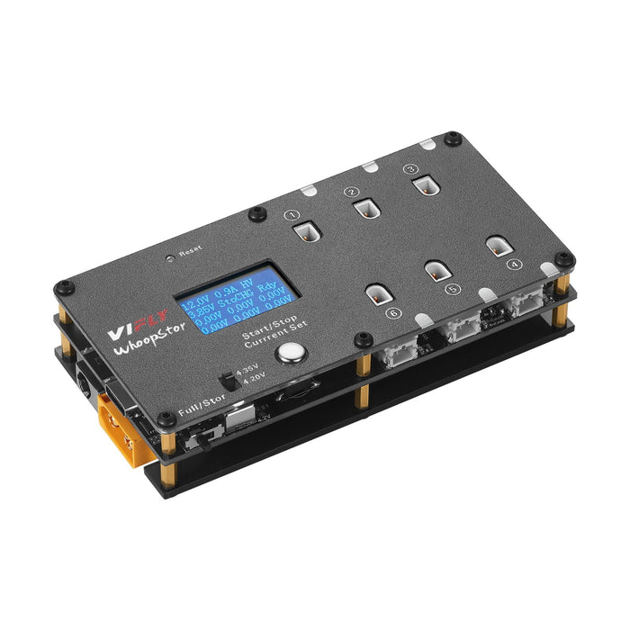 VIFLY Whoopstor V2 1S LiPo/LiHV 6 canales DC/USB-C Cargador y descargador de batería Compatible con BT2.0 y PH2.0