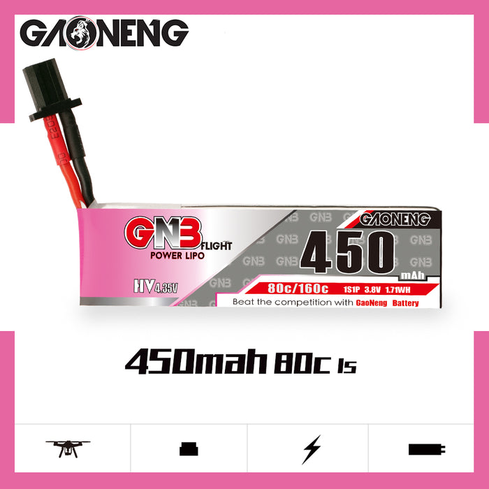 GAONENG/GNB 450mAh 1S Batería 4.35V 80C FPV HV Lipo Batería con conector GNB27 (paquete de 4)