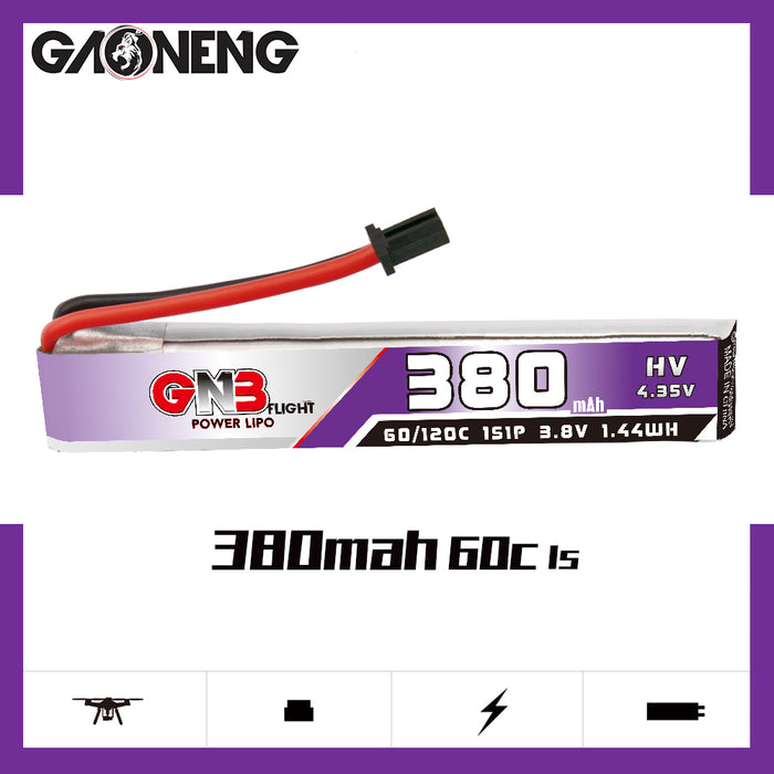 GNB/GAONENG 380mAh HV 1S Lipo Battery FPV Battery 60/120C 3.8V with GNB27 Connector