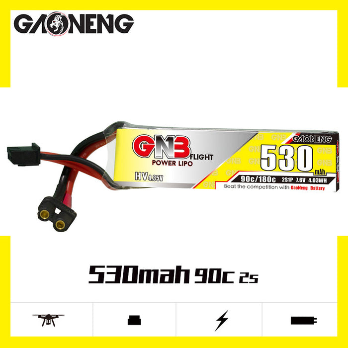 GAONENG/GNB 530mah 2S 7.6V HV 90C LiPo バッテリー XT30 プラグ (2個パック)