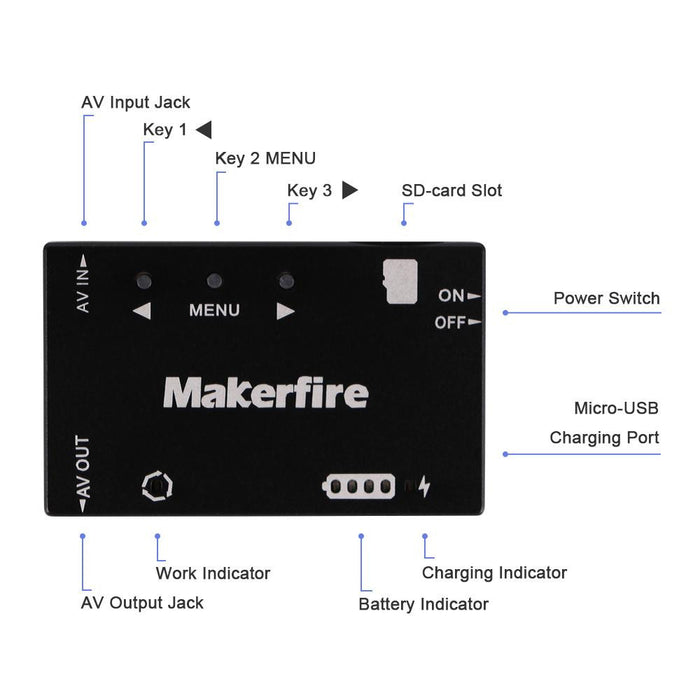 Makerfire Mini FPV DVRモジュール内蔵バッテリーは再生とAV信号出力をサポート