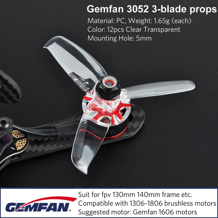 Gemfan 3052 3-Blade Propellers 3-inch Tri Blades Props 5mm Mounting Hole (Pack of 12)