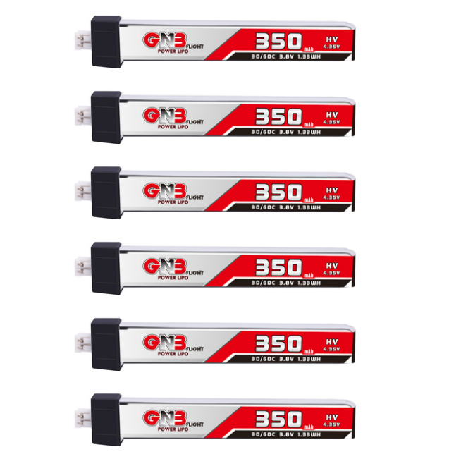 Gaoneng 350mAh 1S Lipo Battery HV 30C 3.8V with JST-PH 2.0 Connector for Tiny Whoop Micro FPV Racing Drone (Pack of 6)