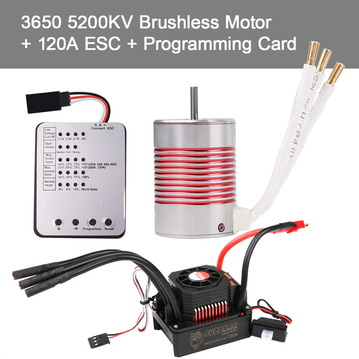 3650 5200KV Sensorless Brushless Motor with 120A ESC Electronic Speed Controller  Programming Card 