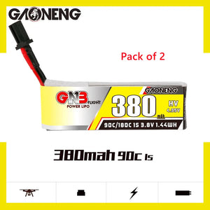GNB/GAONENG 380mAh 1S 3.8V HV 90C Cabled Lipo Battery with GNB27 Connector(pack of 6) - Makerfire